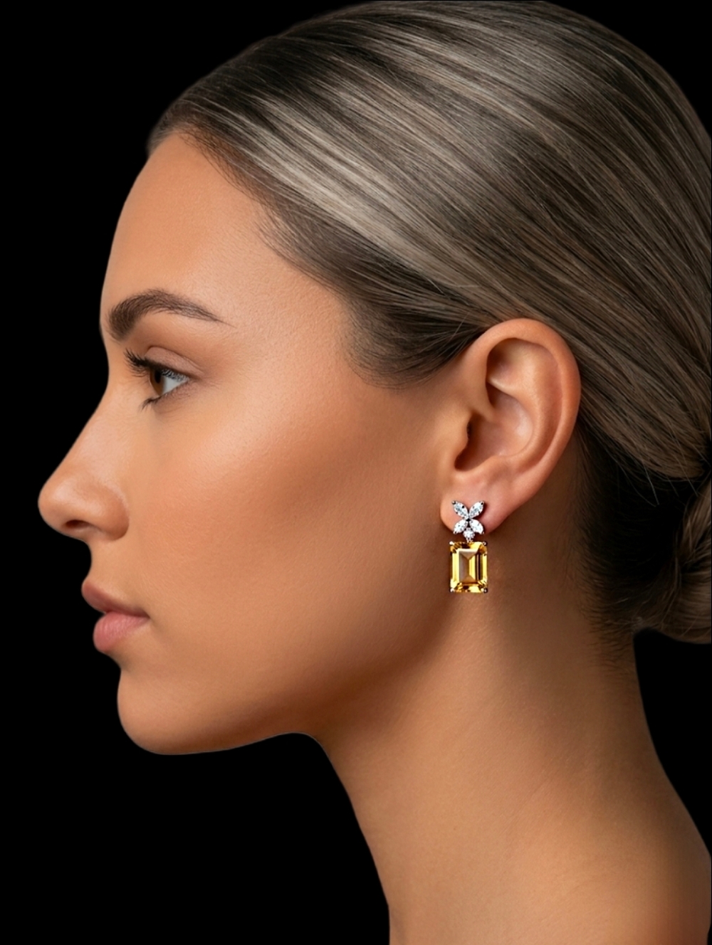 Yellow & Clear White Topaz Drop Earrings on 925 Sterling Silver - Picture 4 of 7